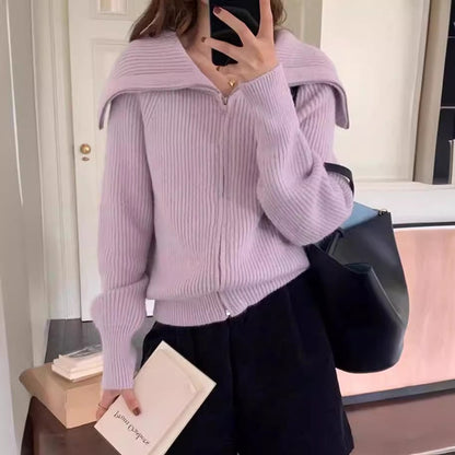 Pull en tricot pour femmes avec col montant et fermeture éclair Chic und Stil