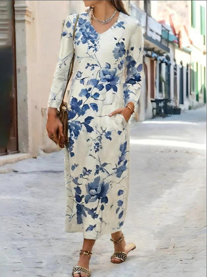 Robe maxi pour femmes avec motif floral vintage et poches pratiques Chic und Stil