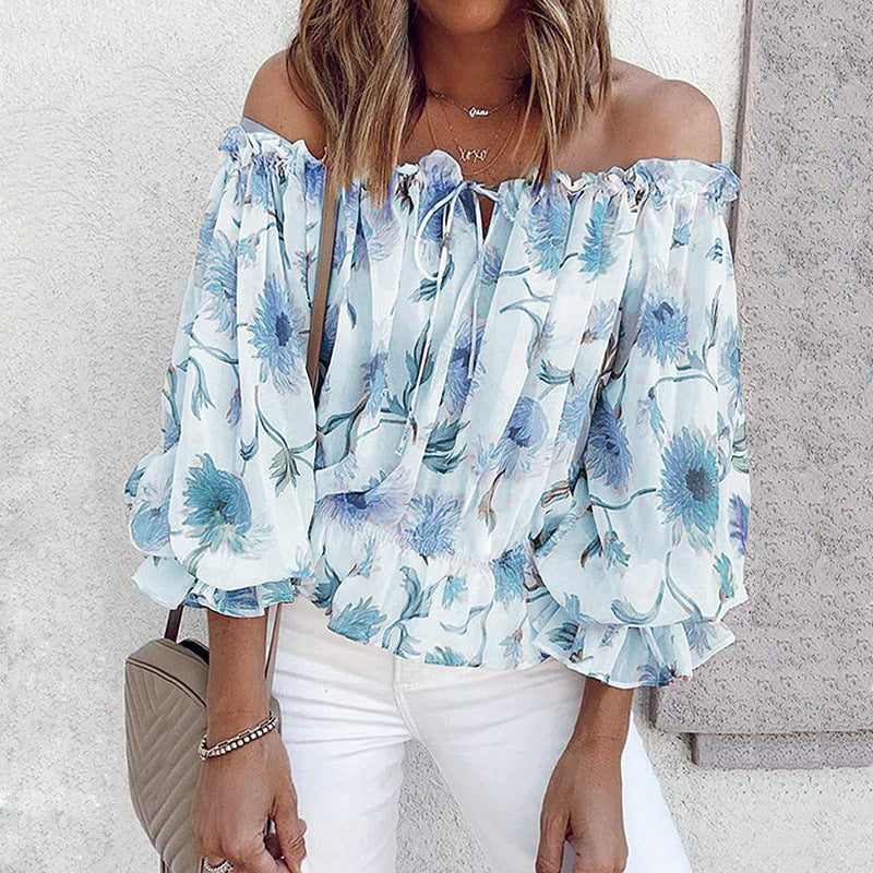 Blouse off-shoulder pour femmes avec motifs floraux et détails en volant Chic und Stil