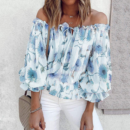 Blouse off-shoulder pour femmes avec motifs floraux et détails en volant Chic und Stil