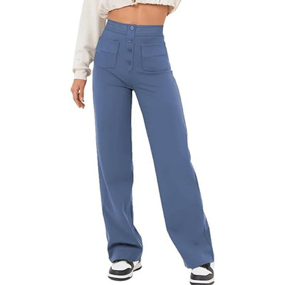 Chic and Style elegant high-waisted lounge pants for women with large pockets and button closure