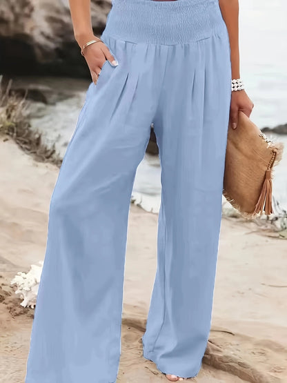 Pantalon d'été ample pour femmes avec taille élastique et élégant drapé Chic und Stil
