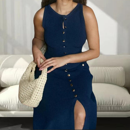 Robe maxi tricot pour femmes avec patte de boutonnage et fentes latérales Chic und Stil