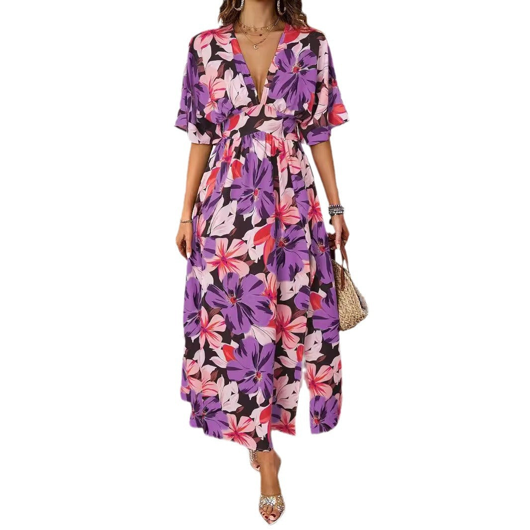 Robe maxi florale femme avec décolleté en V profond et fentes latérales Chic und Stil