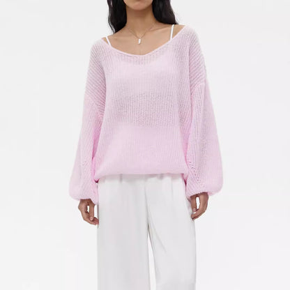 Pull-over en tricot décontracté pour femmes avec des manches larges et un décolleté en V profond Chic und Stil