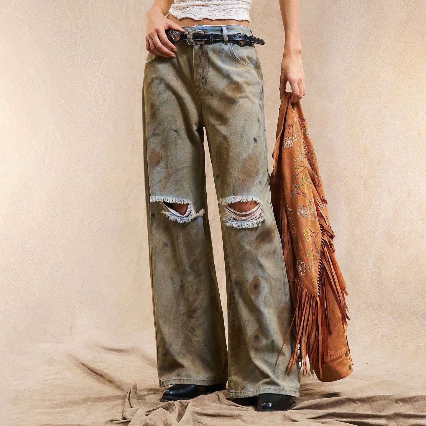 Dames jeans larges tendance avec déchirures et bords effilochés Chic und Stil