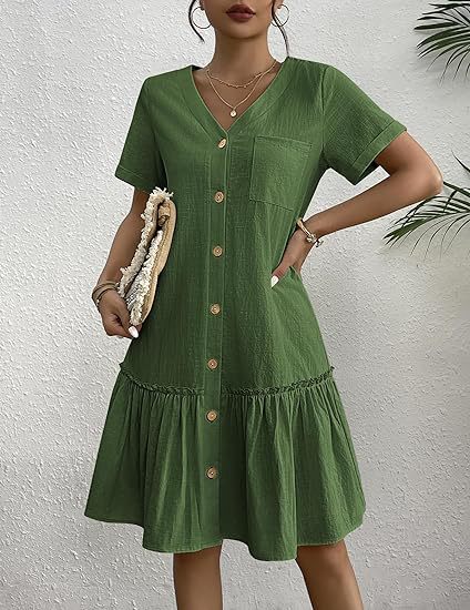 Robe décontractée pour femmes avec fermeture à boutons et volants Chic und Stil