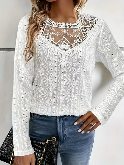 Blouse élégante pour femmes avec des inserts en dentelle et un motif de trous détaillé Chic und Stil