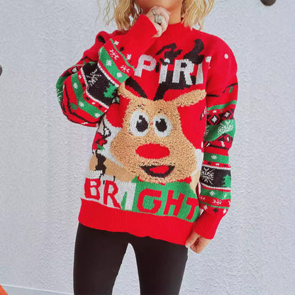 Pull femme festive avec design de renne de Noël et couleurs vives Chic und Stil