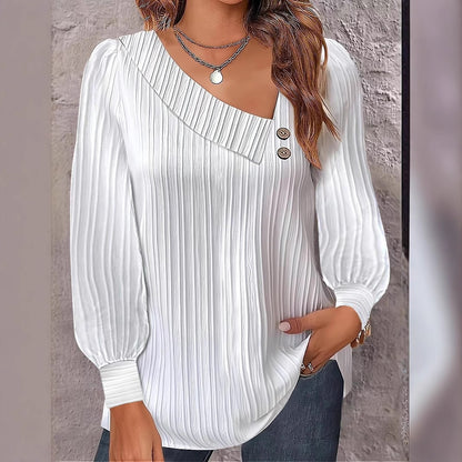 Dames Haut élégant et décontracté avec décolleté asymétrique et détails de boutons Chic und Stil