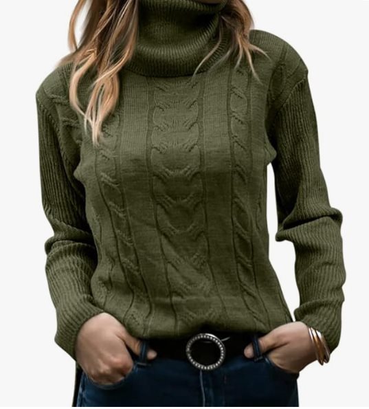 Pull en tricot pour femmes avec col montant et motif en relief à tresses Chic und Stil
