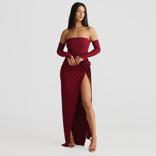 Robes de soirée élégantes et sans épaules pour femmes avec fronces et fente haute Chic und Stil
