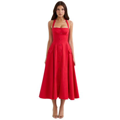 Robe midi à encolure halter à boutons Chic und Stil