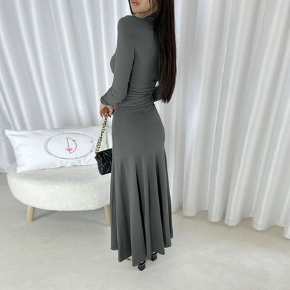 Robe maxi élégante à manches longues pour femmes avec haut froncé Chic und Stil