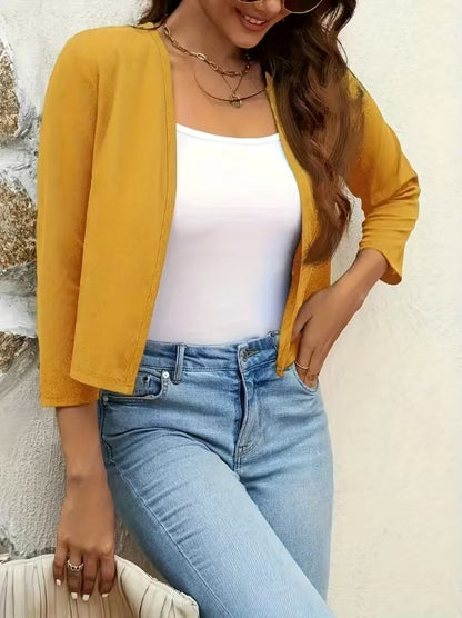Cardigan féminin aéré avec design avant ouvert et manches ¾ Chic und Stil
