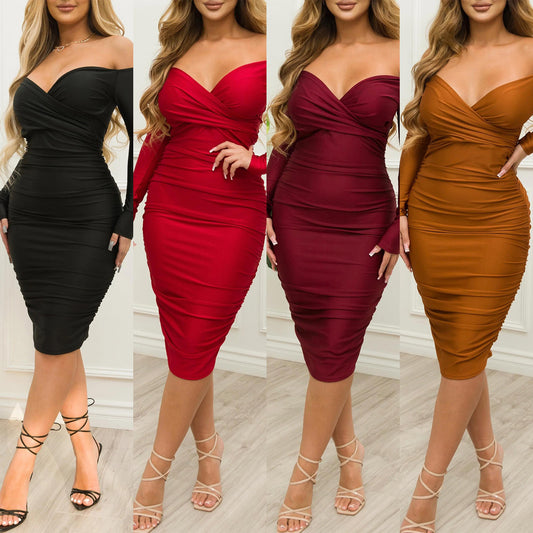 Women's Chic and Stylish Off-Shoulder Ruffle Bodycon Dress
