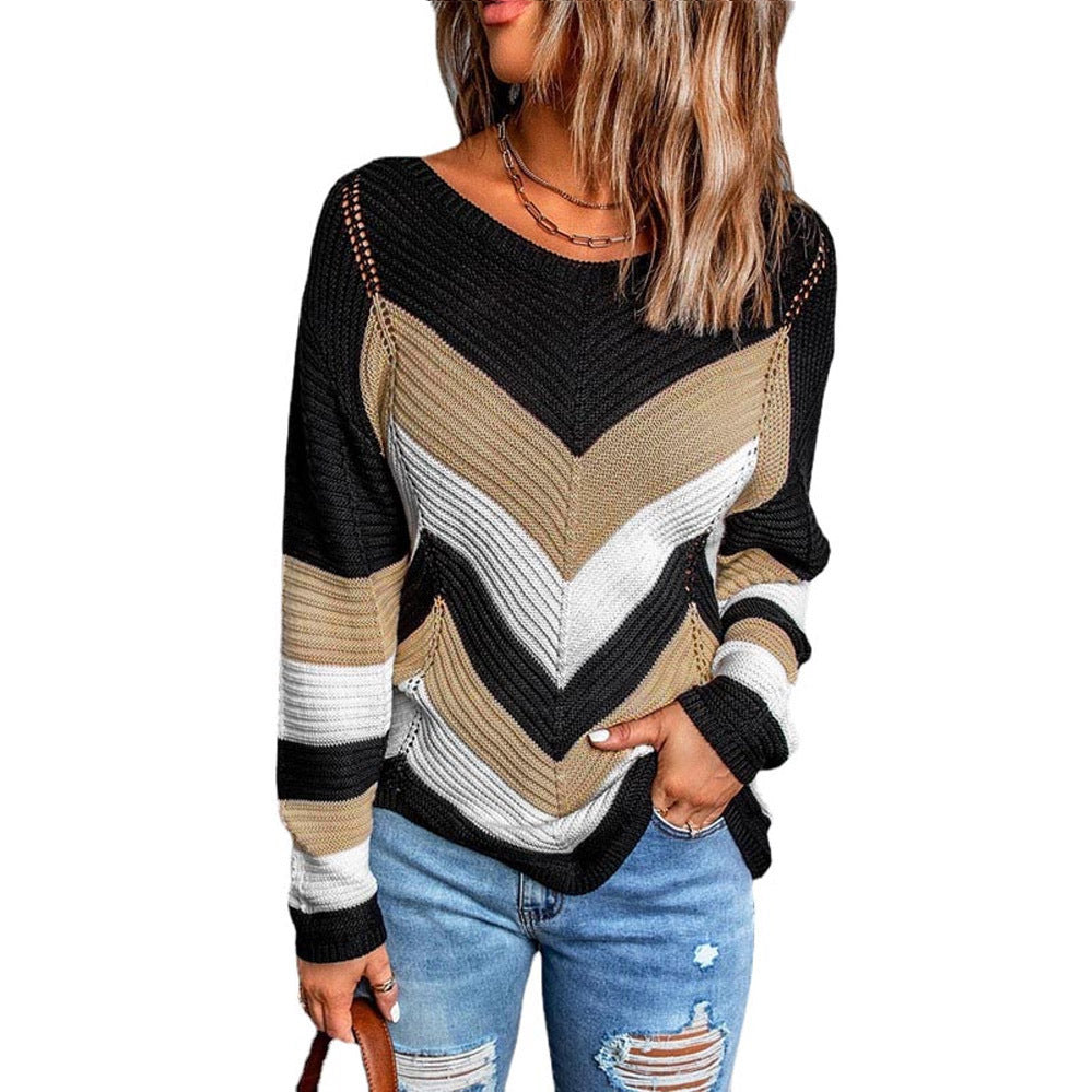 Pull en tricot à la mode pour femmes avec motif en chevron et coupe décontractée Chic und Stil