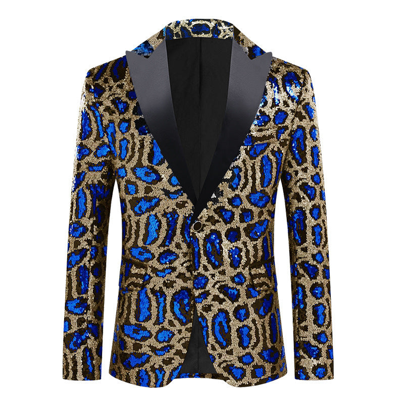 Elegant men's sequin blazer with modern leopard print Chic and Style