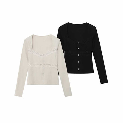 Dames élégante cardigan tricot avec accents en dentelle Chic und Stil