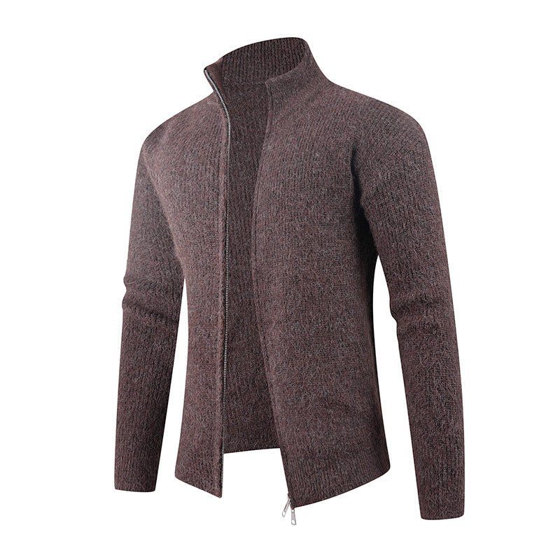 Knitted pullover for men with modern zipper and textured fabric Chic and Style