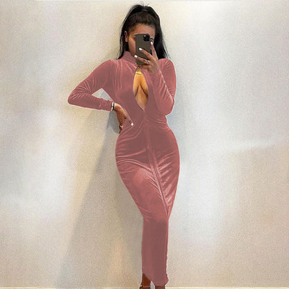 Robe de soirée élégante pour dames avec décolleté en V profond et manches longues Chic und Stil