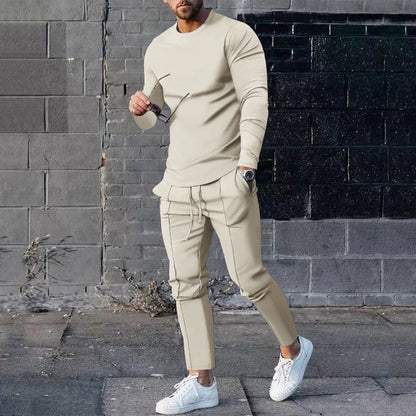 Men's Long Sleeve Sporty T-Shirt and Chino Jogging Pants Chic and Style