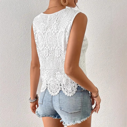 Dames crochet dentelle haut d'été Chic und Stil