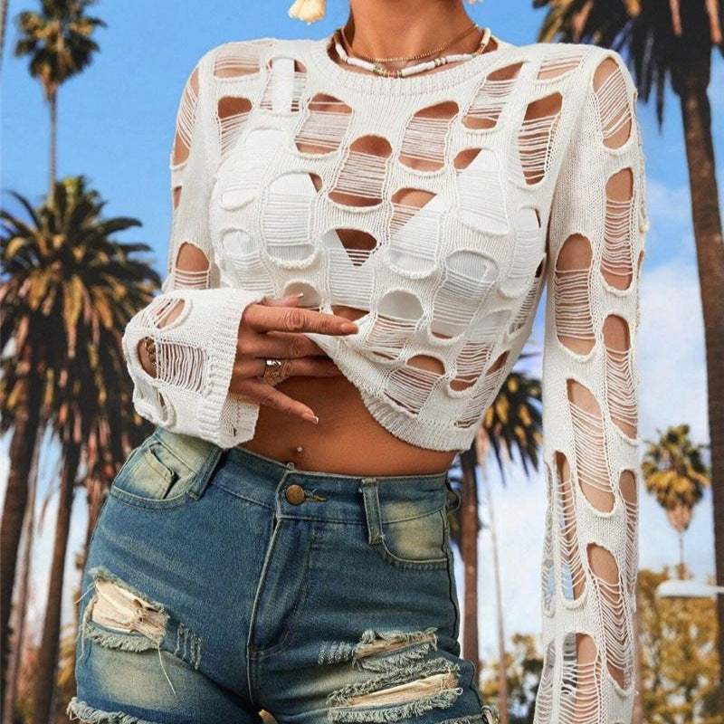 Dames Crop Top avec un design découpé unique et des manches longues Chic und Stil