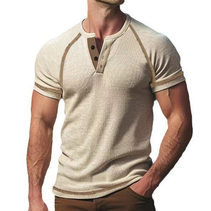 T-shirt à manches mi-longues pour hommes avec patte de boutonnage Chic und Stil