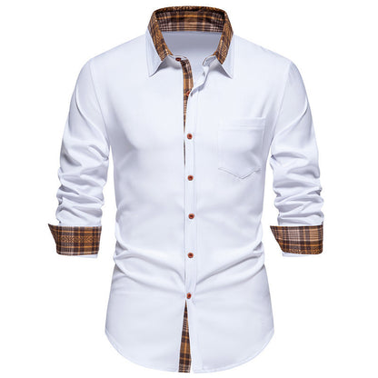 Chemise à manches longues pour hommes avec un col à carreaux moderne et un mélange de coton de haute qualité Chic und Stil