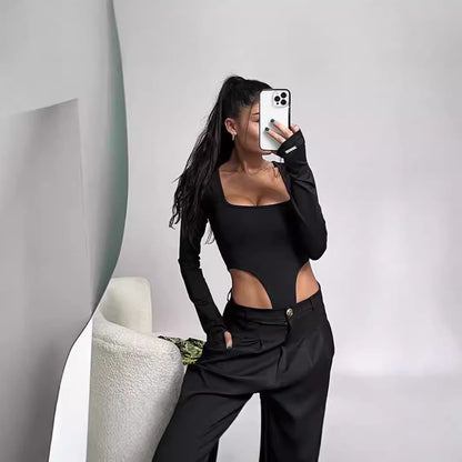 Body sculptant pour femme avec des détails découpés créatifs et des manches longues Chic und Stil