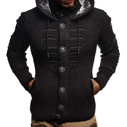 Veste en tricot pour hommes avec capuche et détails décoratifs des boutons Chic und Stil