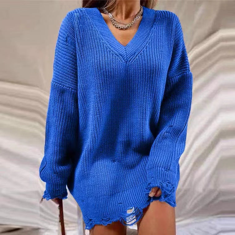 Pull décontracté pour femmes en style oversize avec décolleté en V et franges décontractées Chic und Stil