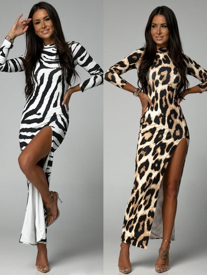 Robe maxi enroulée élégante pour femmes avec un motif léopard moderne et un design fendu haut Chic und Stil