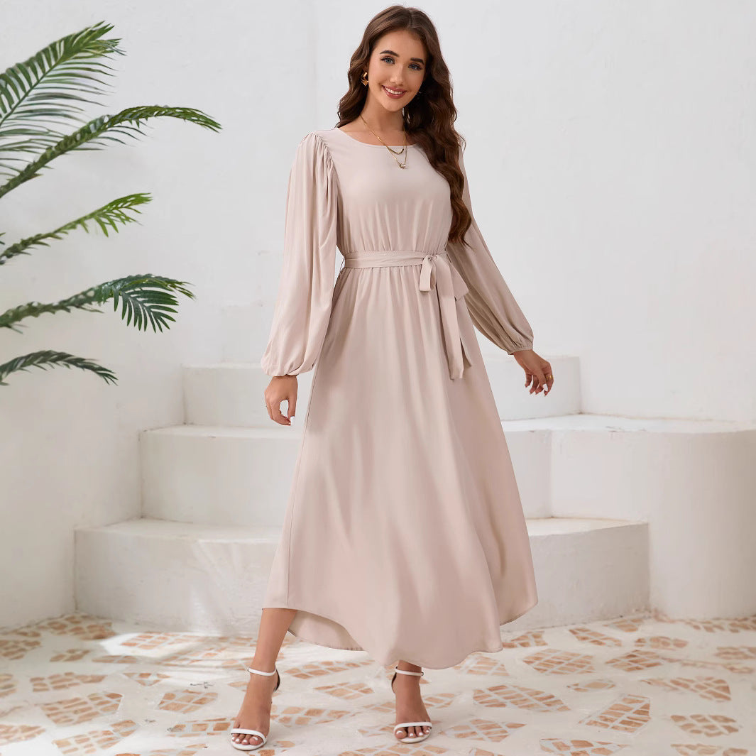 Dames Élégante Robe Maxie avec Coupe Ample et Manches Bouffantes Chic und Stil