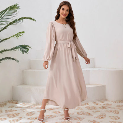Dames Élégante Robe Maxie avec Coupe Ample et Manches Bouffantes Chic und Stil