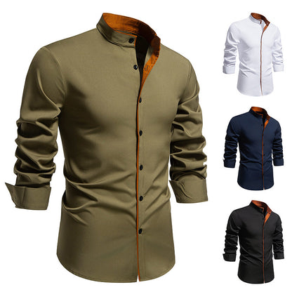 Chemise à manches longues pour hommes avec col montant moderne et détails brodés Chic und Stil