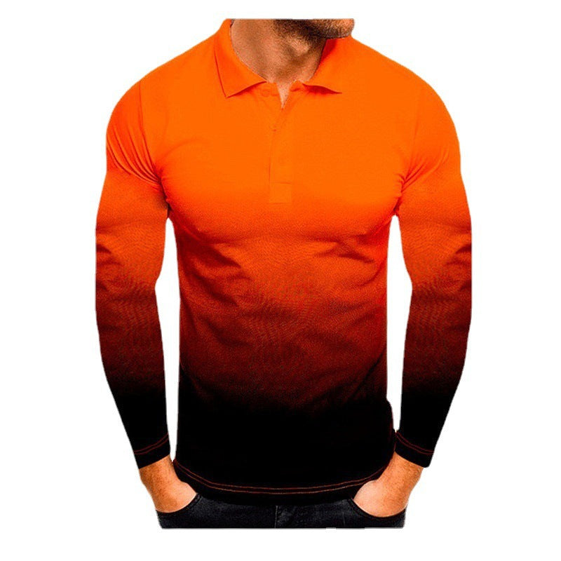 Men's long sleeve polo with a modern gradient of colors and performance material Chic and Style