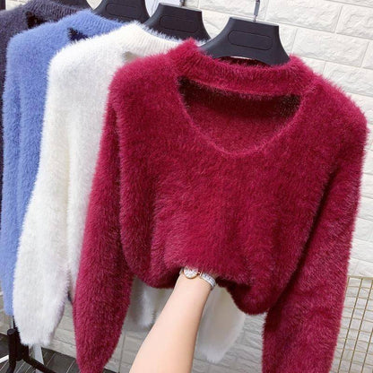 Pull en V avec col haut pour femmes douce Chic und Stil