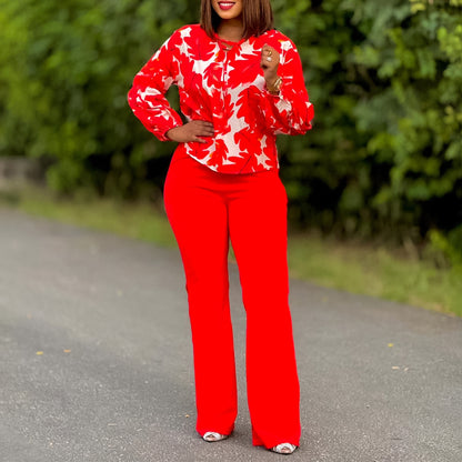 Women Elegant set consisting of a casual blouse with voluminous sleeves and classic pants Chic and Style