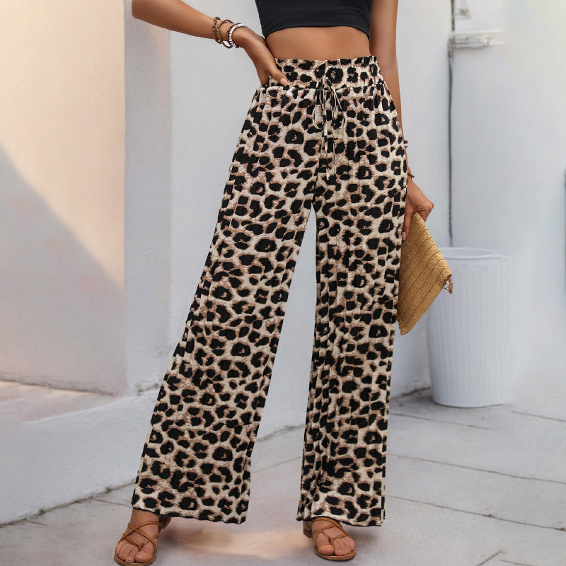Women Wide Leg Pants with Chic Leopard Print Style