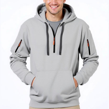 Homme pull à capuche tendance avec poches polyvalentes et fermeture éclair moderne Chic und Stil