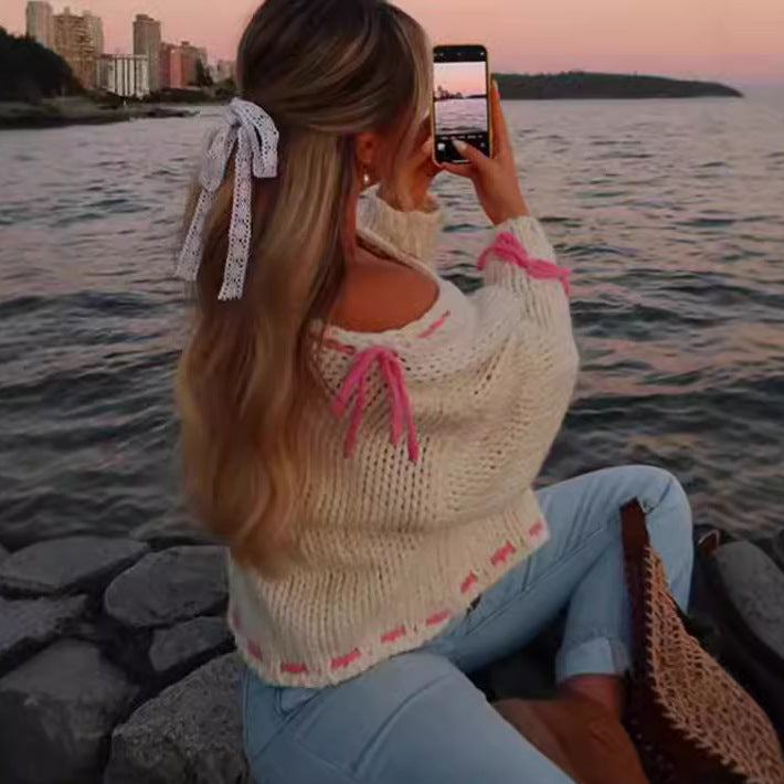 Pull décontracté pour femmes avec épaule dénudée et ceinture décorative à nouer Chic und Stil