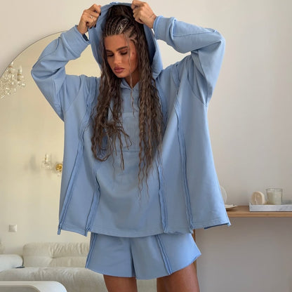 Ladies Urban Oversized Hoodie and Shorts Set Chic and Style