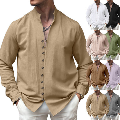 Chemise à manches longues pour hommes avec patte de boutonnage et col montant à la mode Chic und Stil