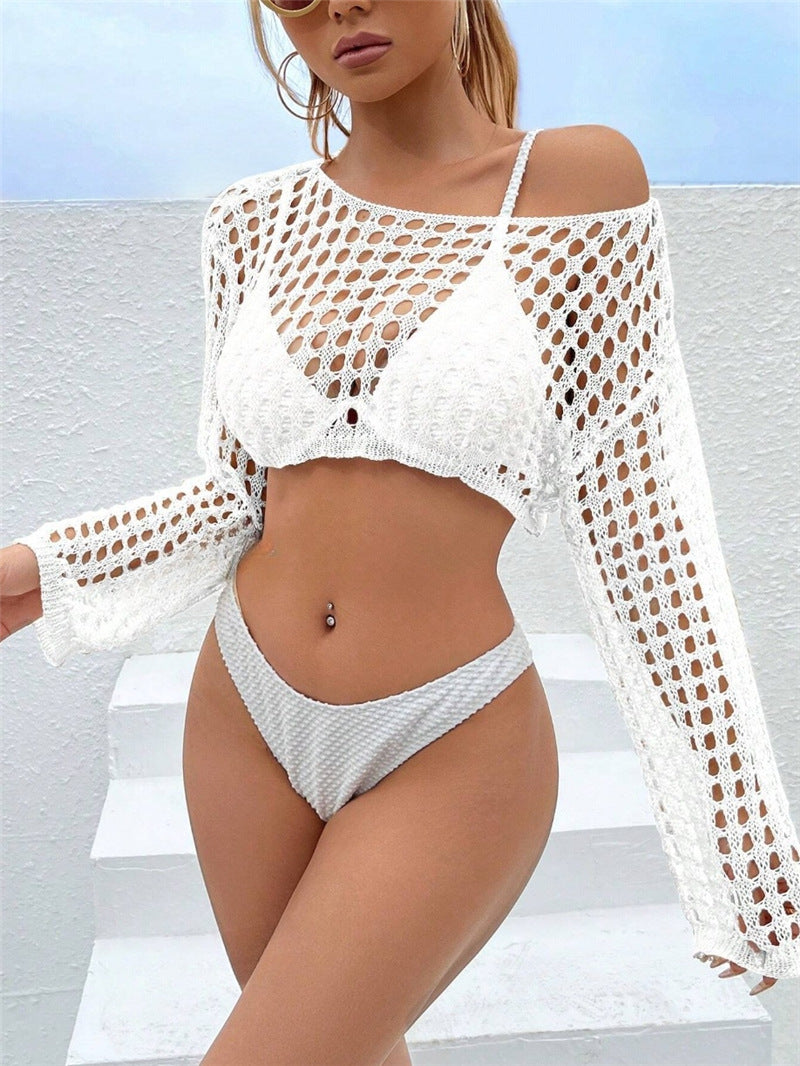 Dames pull court aéré en crochet Chic und Stil
