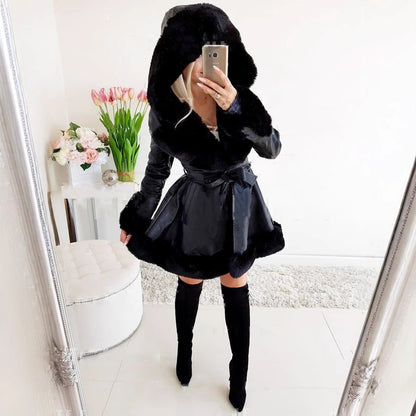 Dames élégant parka avec col en fausse fourrure luxueux et poches pratiques Chic und Stil