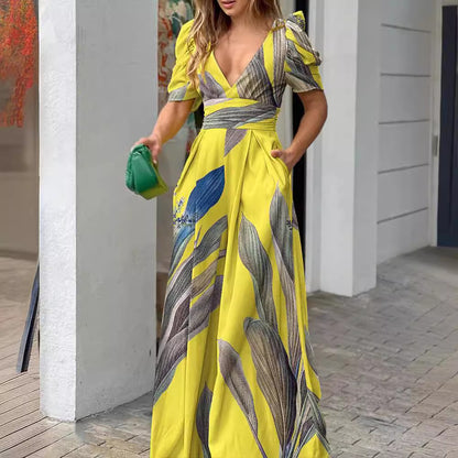 Robe maxi imprimé tropical coupée pour femmes Chic und Stil