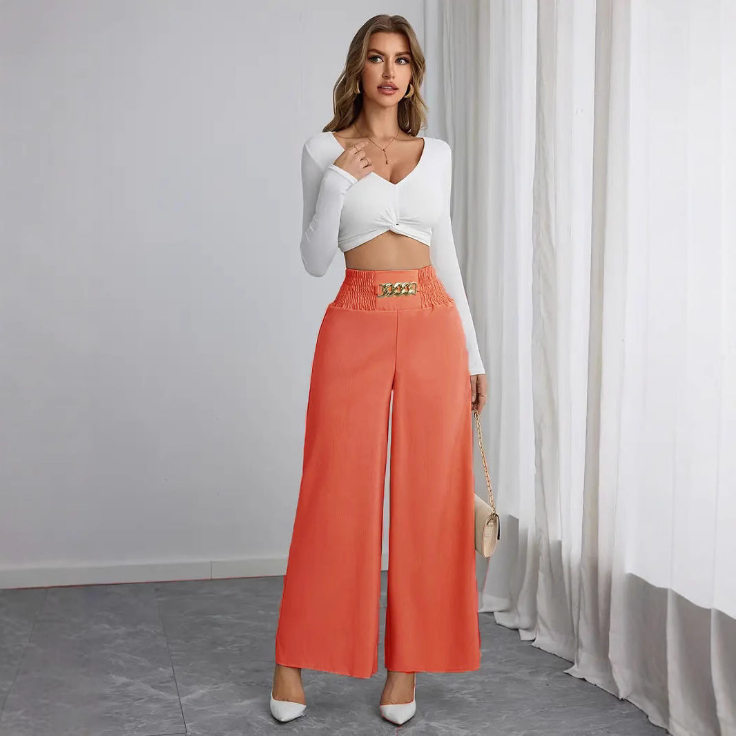High-waisted wide-leg pants for women with decorative elastic and a trendy belt Chic and Style
