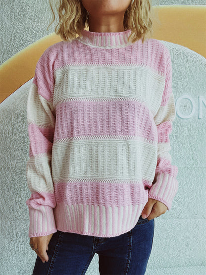 Pull en tricot décontracté pour femmes avec un motif à rayures moderne et un matériau chaud Chic und Stil